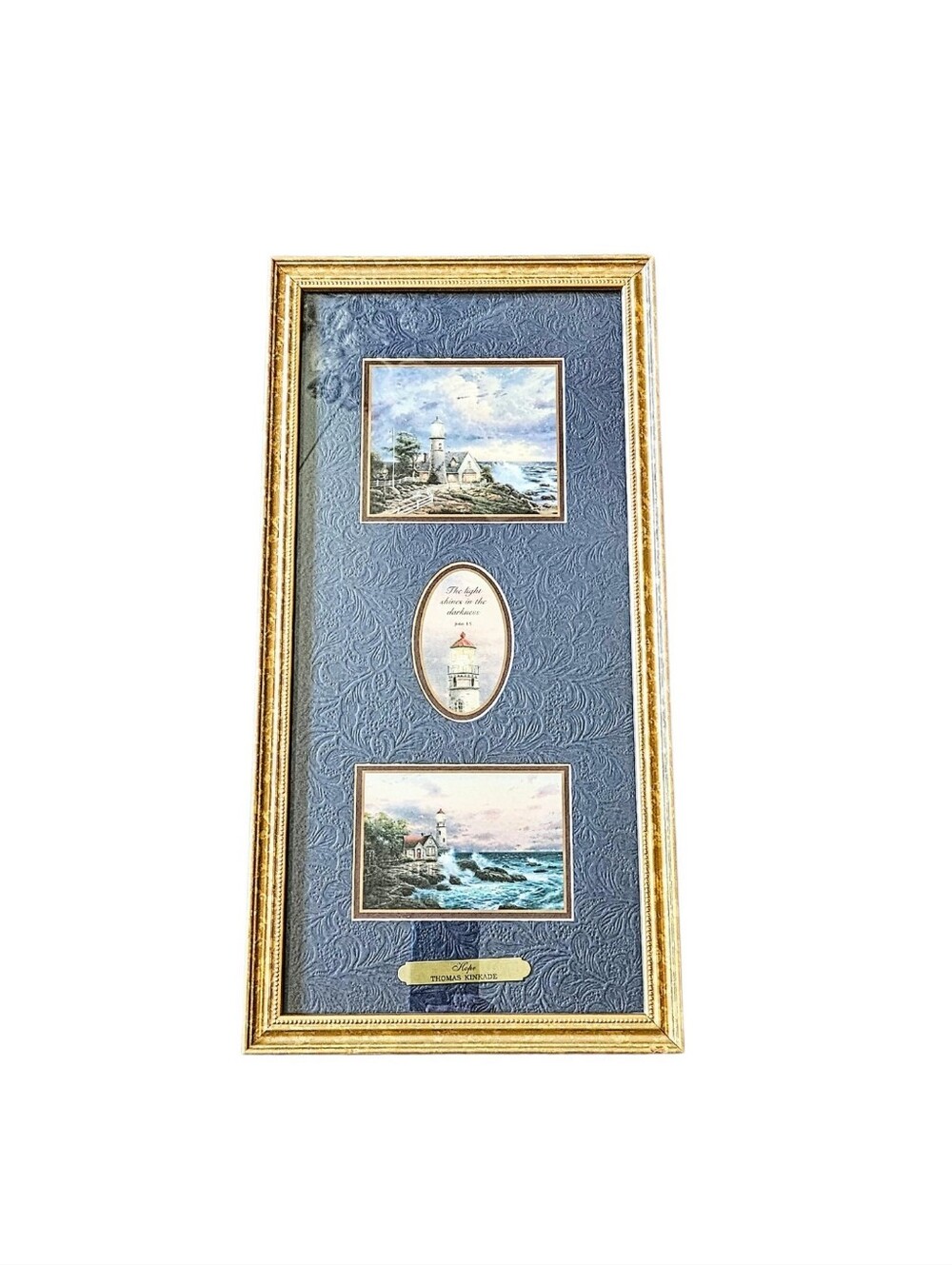 Vintage Thomas Kinkade "Hope" Lighthouse Nautical Print Set Framed Matted 10x19"